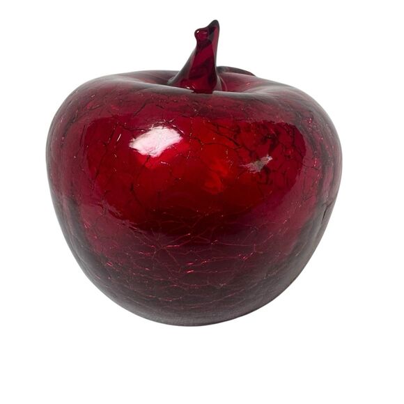 Vintage Blown Art Glass Apple Crackle Faux Fruit Home Table Decor - Picture 10 of 14